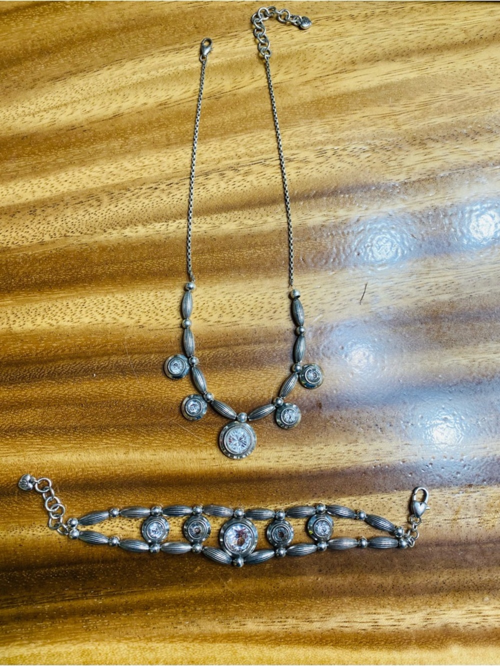 Brighton 18 inch Silver-Tone Necklace and Bracelet with Clear Crystals